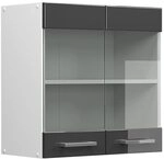 Vicco K&uuml;chenglasschrank R-Line, Anthrazit Hochglanz, 60 cm | 2 T&uuml;ren &middot; 1