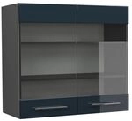 Vicco K&uuml;chenglasschrank Fame-Line, Dunkelblau Hochglanz, 80 cm, zur...