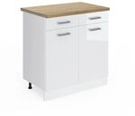 Vicco K&uuml;chenunterschrank R-Line, Wei&szlig; Hochglanz, 80 cm | 2 Schubladen &middot;