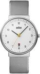 Braun Mens 3-Hand with Date Analogue Quartz Watch, White Dial and Steel Milanese Mesh