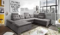 Stella Trading NALO Wohnlandschaft in U-Form, Stoffbezug Stone - Ausziehbares Sofa