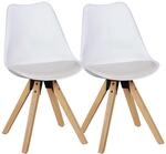 Wohnling 2er Set Retro Esszimmerstuhl Lima wei&szlig;, Polsterstuhl Skandinavisch