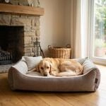 4L Textil Teo Hundebett Braun/Beige Hundekorb mittelgro&szlig;e Hunde Hundekissen gro&szlig;e