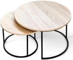 holz4home&reg; Couchtisch 2er-Set MDF Sonoma Eiche I Runder Beistelltisch im Industrial