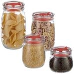 Relaxdays Vorratsgl&auml;ser 4er Set, Deckel mit Strohhalm&ouml;ffnung und Dichtung,