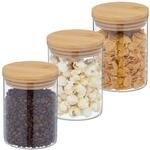Relaxdays Vorratsgl&auml;ser mit Bambusdeckel, 3er Set, runde Vorratsdosen aus Glas, 650