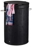 Relaxdays W&auml;schekorb Bambus, runder W&auml;schesammler mit Klappdeckel, 65 l, faltbare