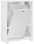 SoBuy Badezimmerschrank mit W&auml;schesack Wei&szlig; 60x86x37cm f&uuml;r kleine R&auml;ume