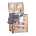 Relaxdays W&auml;schetruhe Walnuss, Deckel, entnehmbarer W&auml;schesack 70 l, geschlossener