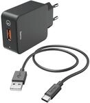 Hama Ladeset, Ladeger&auml;t QC3.0 + USB-C Kabel, 1,5m, schwarz