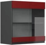 Vicco K&uuml;chenglasschrank R-Line, Rot, 60 cm | 2 T&uuml;ren &middot; 1 Einlegeboden &middot;...