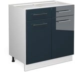 Vicco K&uuml;chenunterschrank Fame-Line, Dunkelblau Hochglanz, 80 cm | MDF-Front &middot;...