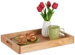 Relaxdays Serviertablett, Holz & MDF, HxBxT: 5 x 46 x 31 cm, Essenstablett mit