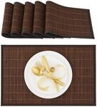 Relaxdays Tischset, 6er Set, Bambus, Stoffrand, rutschhemmend, 45 x 30 cm, Teller,