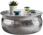 Wohnling Couchtisch 75x31x75cm Aluminium Silber Beistelltisch orientalisch rund,