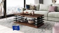 Carl Svensson Couchtisch DC-3 Nussbaum / Schwarz Hochglanz 120x60cm mit Ablage modern
