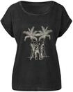 VIVANCE Damen T-Shirt mit Frontdruck mit Elefant und Palmen, modischer Wascheffekt,
