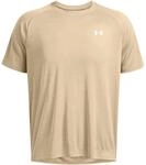 Under Armour Tech-T-Shirt f&uuml;r Herren, strukturiert, kurz&auml;rmelig, City Khaki/Wei&szlig;,