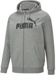 Puma Essentials Big Logo Full-Zip Hoodie 586698-03, Mens Sweatshirt, Grey, S EU