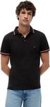 Tommy Hilfiger Herren Poloshirt Kurzarm Slim Fit mit Kontrast-Details, Schwarz