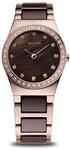 BERING Damen Quarz Uhr | Armbanduhr 26 mm ros&eacute;goldenes Edelstahlgeh&auml;use und braunes