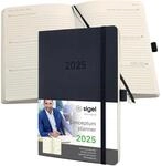 SIGEL C2522 Terminplaner Wochenkalender 2025, ca. A5, schwarz, Softcover, 192 Seiten,