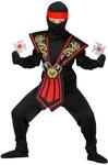 Widmann 38567 - Kinderkost&uuml;m Ninja mit Waffenset, Schwarz - Rot, K&auml;mpfer, Krieger,