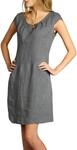 Caspar SKL020 knielanges Damen Sommer Leinenkleid mit eleganter Metallspange bis