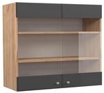 Vicco K&uuml;chenglasschrank Fame-Line, Anthrazit-Gold, 80 cm | MDF-Front &middot;...