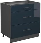 Vicco K&uuml;chenunterschrank Fame-Line, Dunkelblau Hochglanz, 80 cm mit 3...
