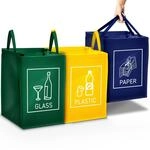 TRESKO M&uuml;lltrennsystem 3-in-1 M&uuml;lleimer f&uuml;r Glas, Plastik und Papier,