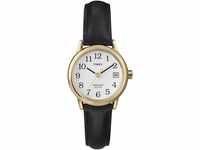 Timex Easy Reader Damen-Armbanduhr, 25 mm, schwarzes Lederarmband, Datumsfenster,