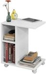 SoBuy C-f&ouml;rmiger Sofa Beistelltisch mit 2 Stauraumregalen & Tablet-Halter, Moderner