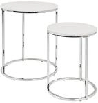 HAKU Beistelltische 2er Set Chrom wei&szlig; MDF Metall runder Couchtisch - Ma&szlig;e: H 40/50