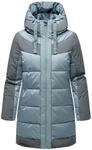 Navahoo Damen Winterjacke lange Steppjcke warm mit Kapuze Samtk&auml;tzchen Powder Blue