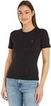 Tommy Hilfiger Damen T-Shirt Kurzarm New Slim Cody mit Rundhalsausschnitt, Schwarz