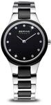 BERING Damen Quarz Uhr | Armbanduhr 27 mm silbernes Edelstahlgeh&auml;use und schwarzes