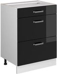 Vicco K&uuml;chenunterschrank R-Line, Schwarz Hochglanz, 60 cm mit Schubladen, ohne