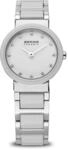 BERING Damen Quarz Uhr | Armbanduhr 25 mm silbernes Edelstahlgeh&auml;use und wei&szlig;es