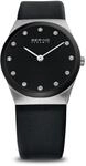 BERING Damen Quarz Uhr | Armbanduhr 30 mm silbernes Edelstahlgeh&auml;use und schwarzes