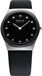 BERING Damen Quarz Uhr | Armbanduhr 30 mm silbernes Edelstahlgeh&auml;use und schwarzes
