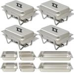 vidaXL 4X Chafing Dish Edelstahl Speisew&auml;rmer Warmhaltebeh&auml;lter W&auml;rmebeh&auml;lter