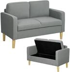 HOMCOM Sofa 2 Sitzer Couch mit 2 Armlehne Stauraum Hellgrau 117x63x79 cm |...