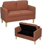 HOMCOM Sofa 2 Sitzer Couch mit 2 Armlehne Stauraum Orange 117x63x79 cm | Kleine