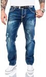Rock Creek Herren Designer Jeans Hose Dicke N&auml;hte Vintage Herrenjeans Stonewashed