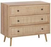 Beliani Moderne Kommode rechteckige Form 3 Rattan-Schubladen Heller Holzfarbton Ponca