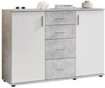 Stella Trading BOBBY Kommode in Beton-Optik, Wei&szlig; - Modernes Sideboard mit viel