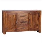 FineBuy Sideboard Sheesham Massivholz 120 cm 2 T&uuml;ren & 3 Schubladen - Massive Retro