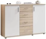 Stella Trading BOBBY Kommode in Eiche Sonoma Optik, wei&szlig; - Modernes Sideboard mit