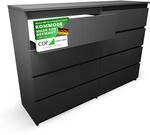 CDF Kommode Schwarz mit 8 Schubladen 40 cm Tief Komodenschrank Komode f&uuml;r Wohnzimmer